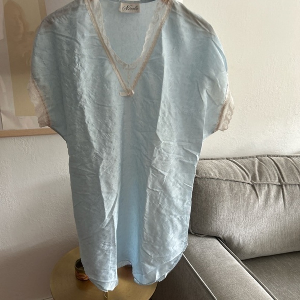 Vintage Blue Lace Jacquard Y2K Nightgown Size M/L